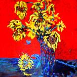 Dictch flowers in vase with dragonfly by Michael H Taylor