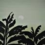 silhouette painting of Banana field in moon light. painted in Pop style in shades of green.