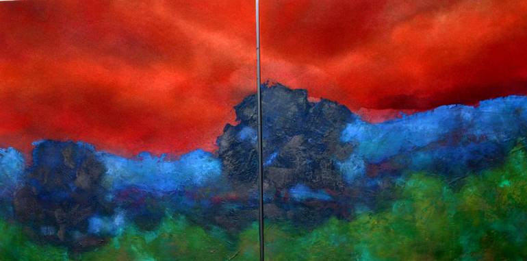 Firesky Diptych Painting by erin e sorensen | Saatchi Art