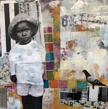 Original Abstract Expressionism Children Collage by KAREN POWELL