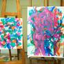 Baachi's Evening in the Enchanted Garden on the easel in my studio with my colour palette the left..