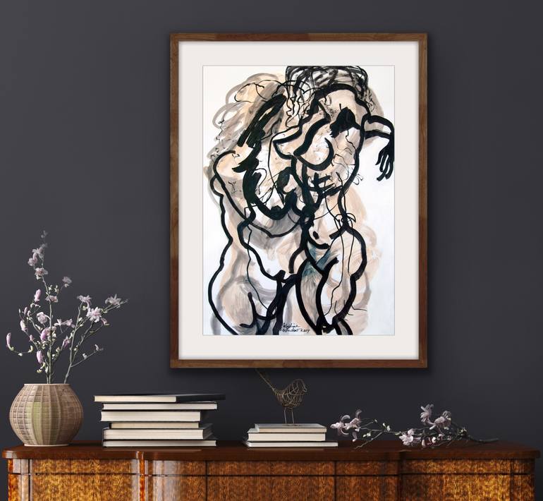 Original Abstract Expressionism Erotic Drawing by Josephine Window