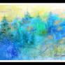 Elusive abstract tree line painting on a sheet of watercolor paper. Inspired by the dark coolness under thick tree cover, when it feels like another world that has it's own secrets.