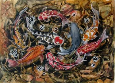 Print of Fish Paintings by Thep Theparuk