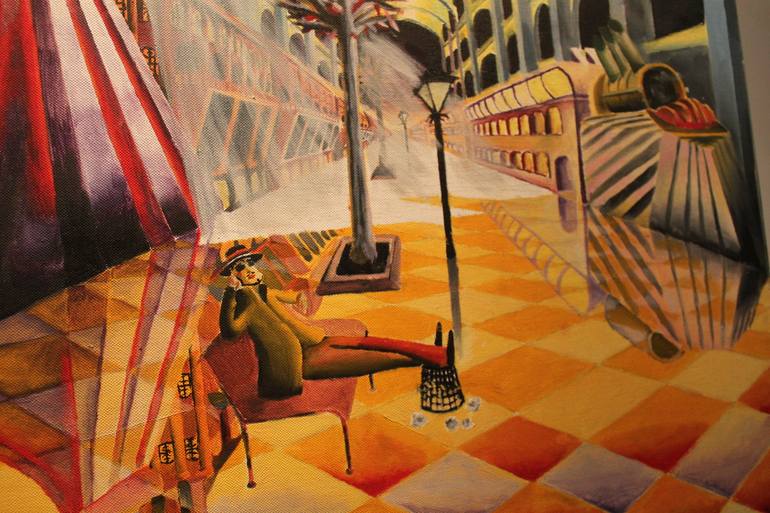 Original Surrealism Train Painting by Adomas Storpirstis