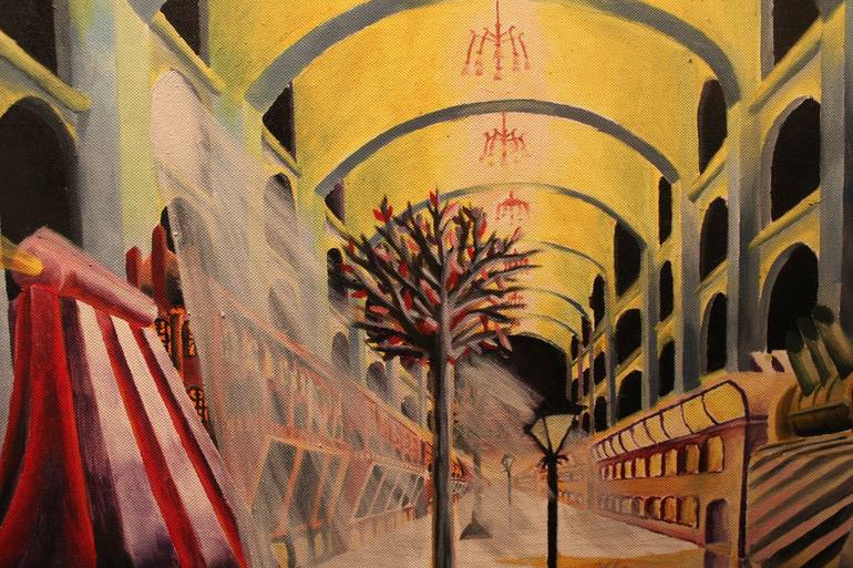Original Surrealism Train Painting by Adomas Storpirstis