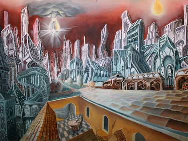 Original Surrealism Cities Paintings by Adomas Storpirstis