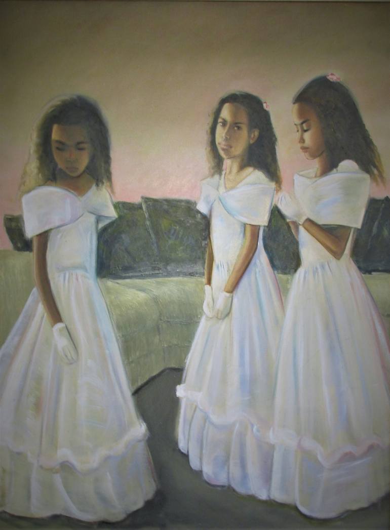 Flower girls Painting by Cyril Harris | Saatchi Art