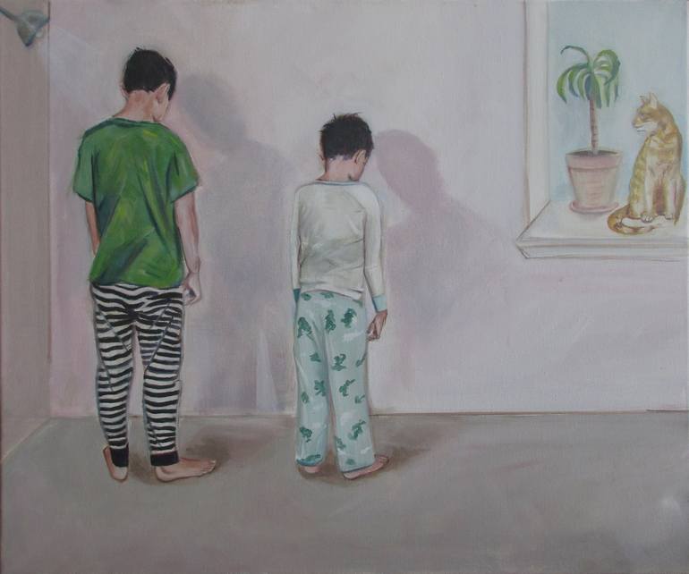 Original Children Painting by Cyril Harris  Impressionism Art on Canvas  Time Out