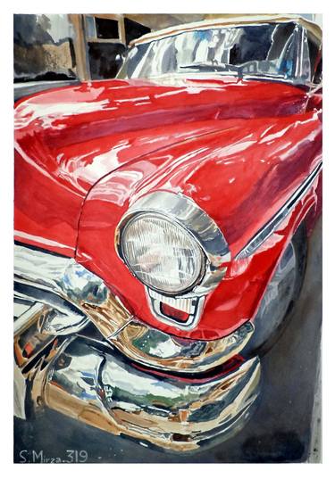 Vintage Car-Watercolor on Paper thumb