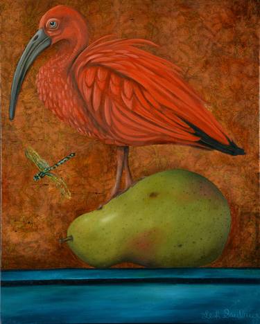 Scarlet Ibis on a Pear thumb