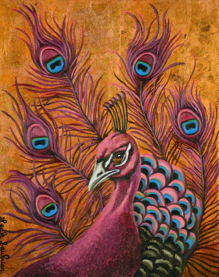 Pink Peacock Painting by Leah Saulnier | Saatchi Art