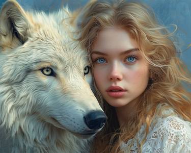 Siberian Girl and Tundra Wolf: A Masterpiece of Imagination thumb