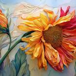 Sunflower Elegy in Gold Burnt Sienna and Lush Textures by OLena  Art