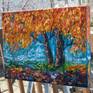 Sunrise Tree oil painting on deep 2" canvas: 12"X16"X2"

Autumn is a time when sugar and cinnamon colors crowd every corner of the streets and every leaf seems to turn into flowers. Even when under a light blue sky, the wind sends a chill contrasting the warmth of the atmosphere.

Make the best of your autumn experience with this one of a kind painting. With the right blend of red, orange and yellow colors, the aspen tree gets an almost 3D look.
