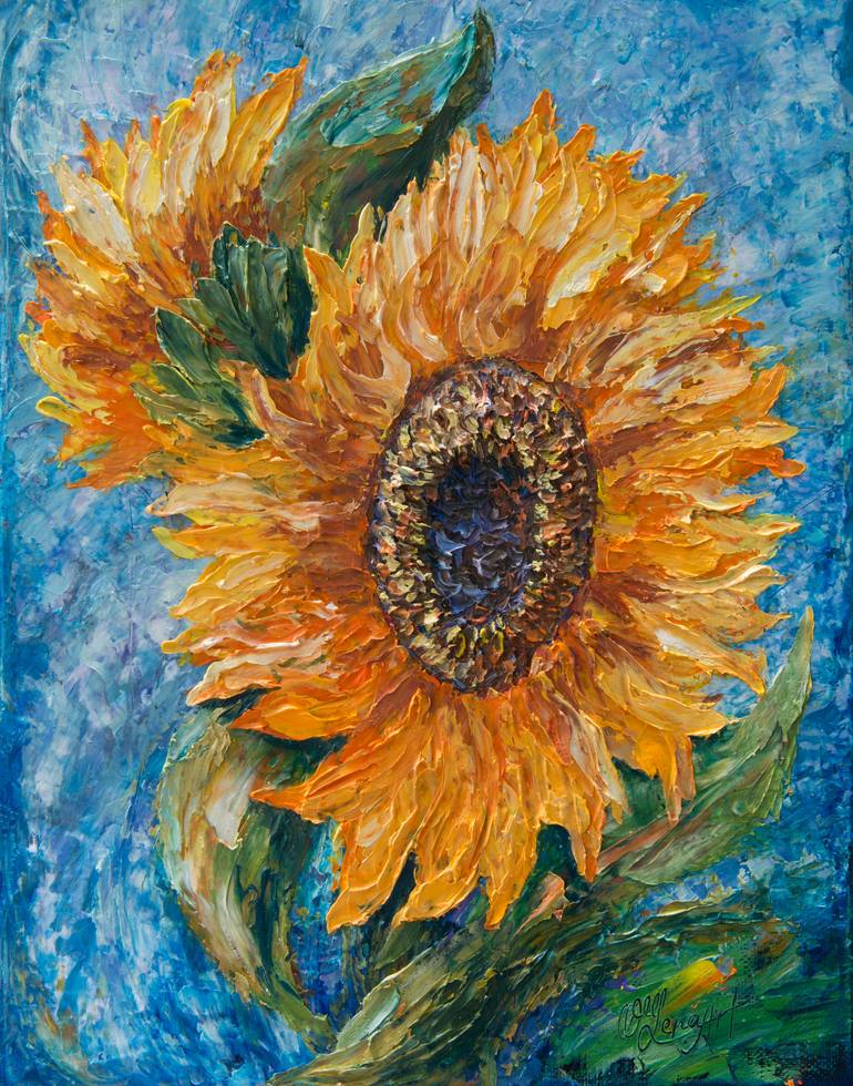 Sunflower - 2 (Palette Knife) Painting by OLena Art | Saatchi Art
