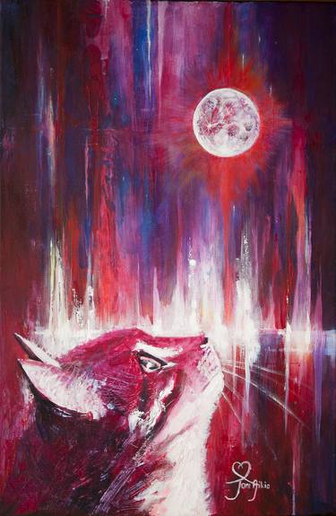 Cat painting - Full Moon abstract thumb