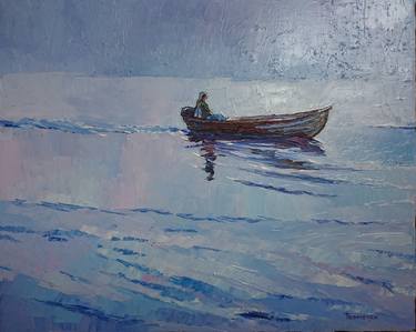 Original Impressionism Boat Paintings by ANDRII TRUSHKEVYCH
