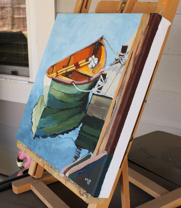 Original Impressionism Boat Painting by Melinda Patrick