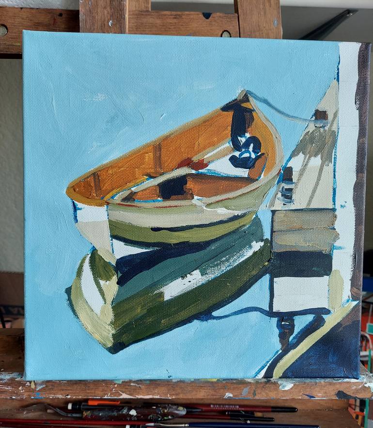 Original Impressionism Boat Painting by Melinda Patrick