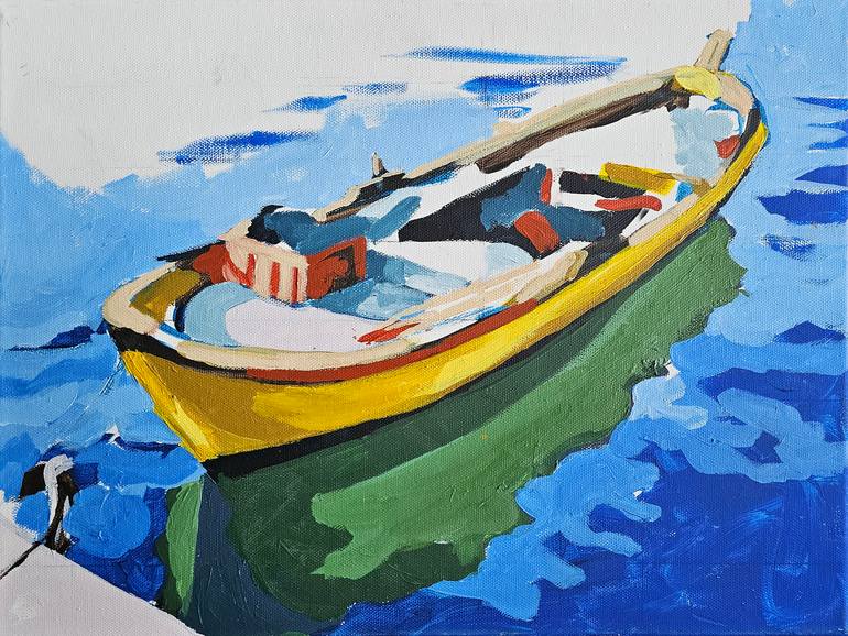Original Impressionism Boat Painting by Melinda Patrick