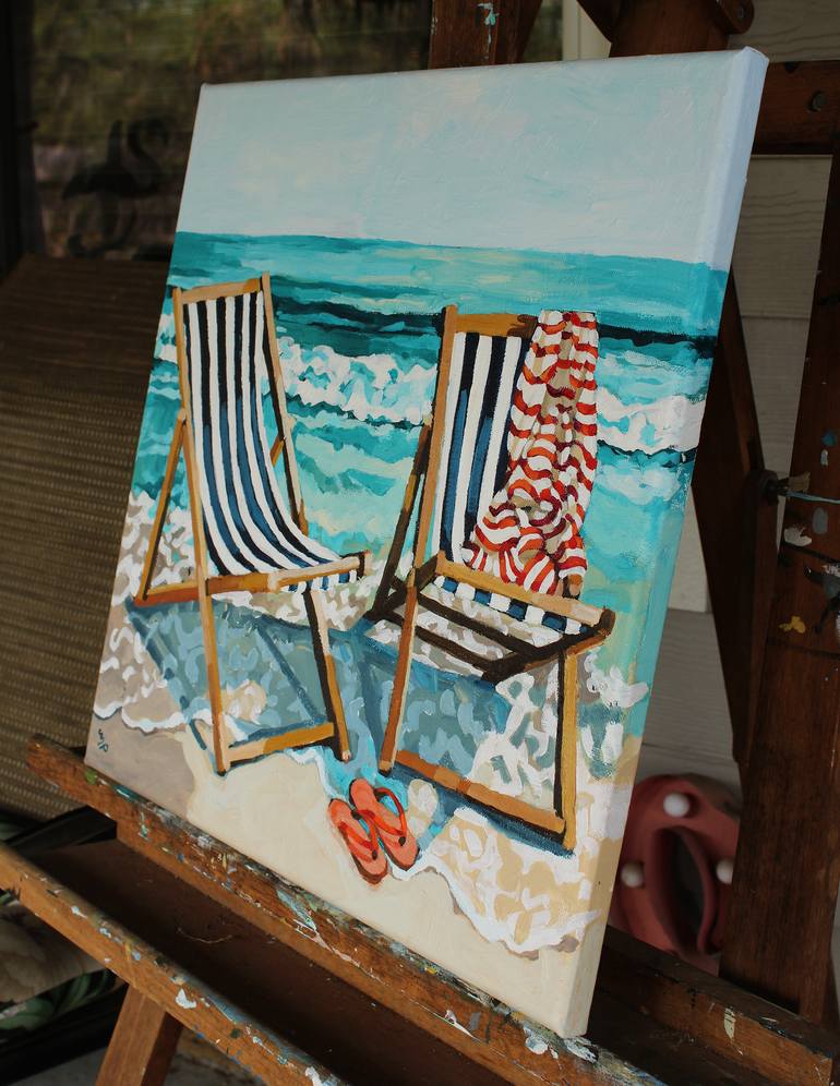 Original Impressionism Beach Painting by Melinda Patrick