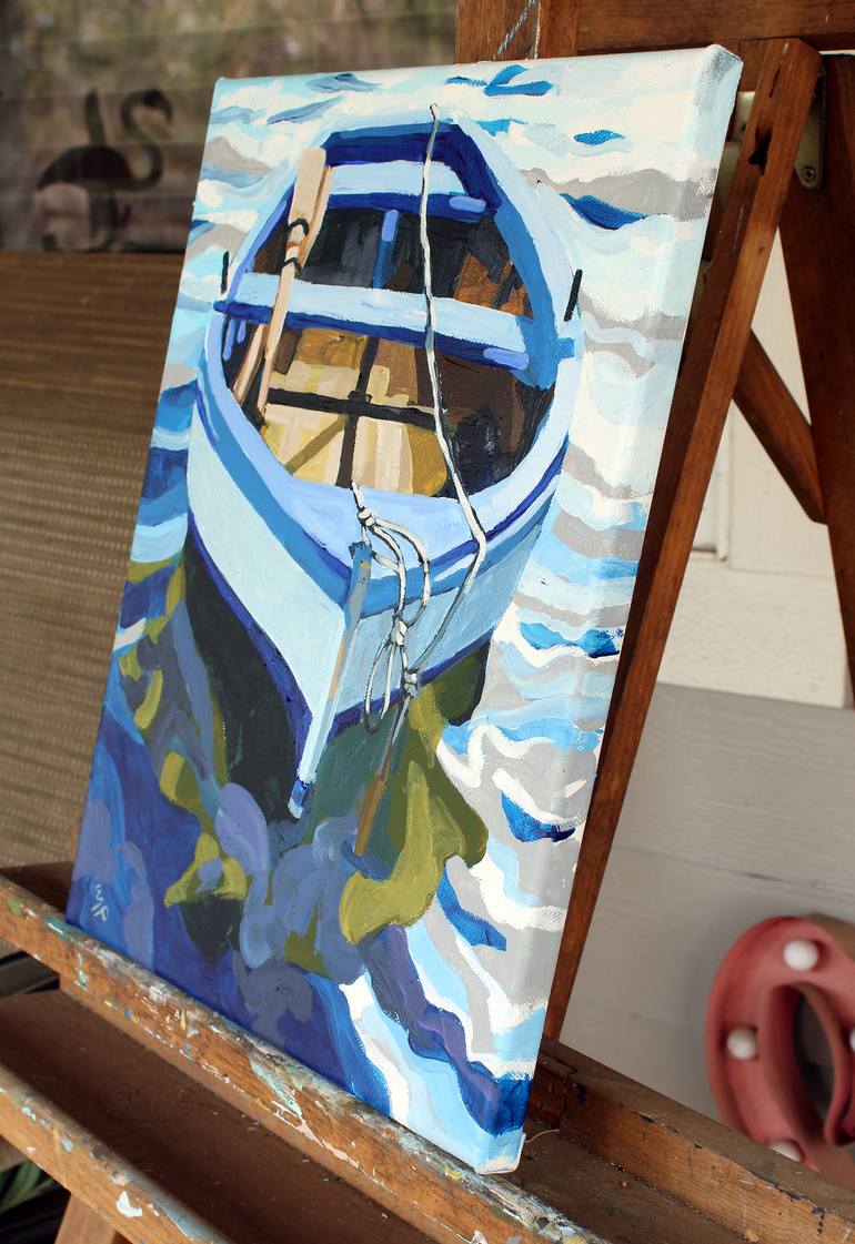 Original Impressionism Boat Painting by Melinda Patrick