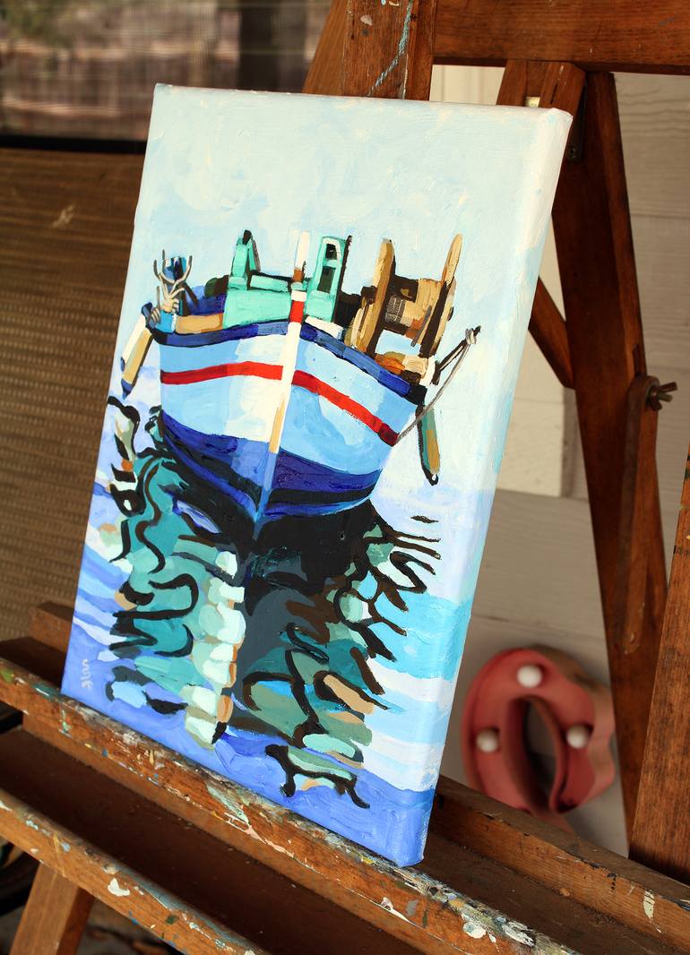 Original Impressionism Boat Painting by Melinda Patrick