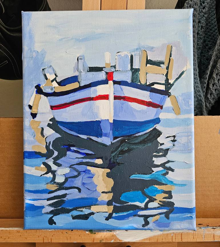 Original Impressionism Boat Painting by Melinda Patrick