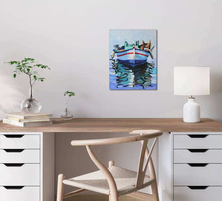Original Impressionism Boat Painting by Melinda Patrick