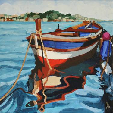 Original Impressionism Boat Painting by Melinda Patrick