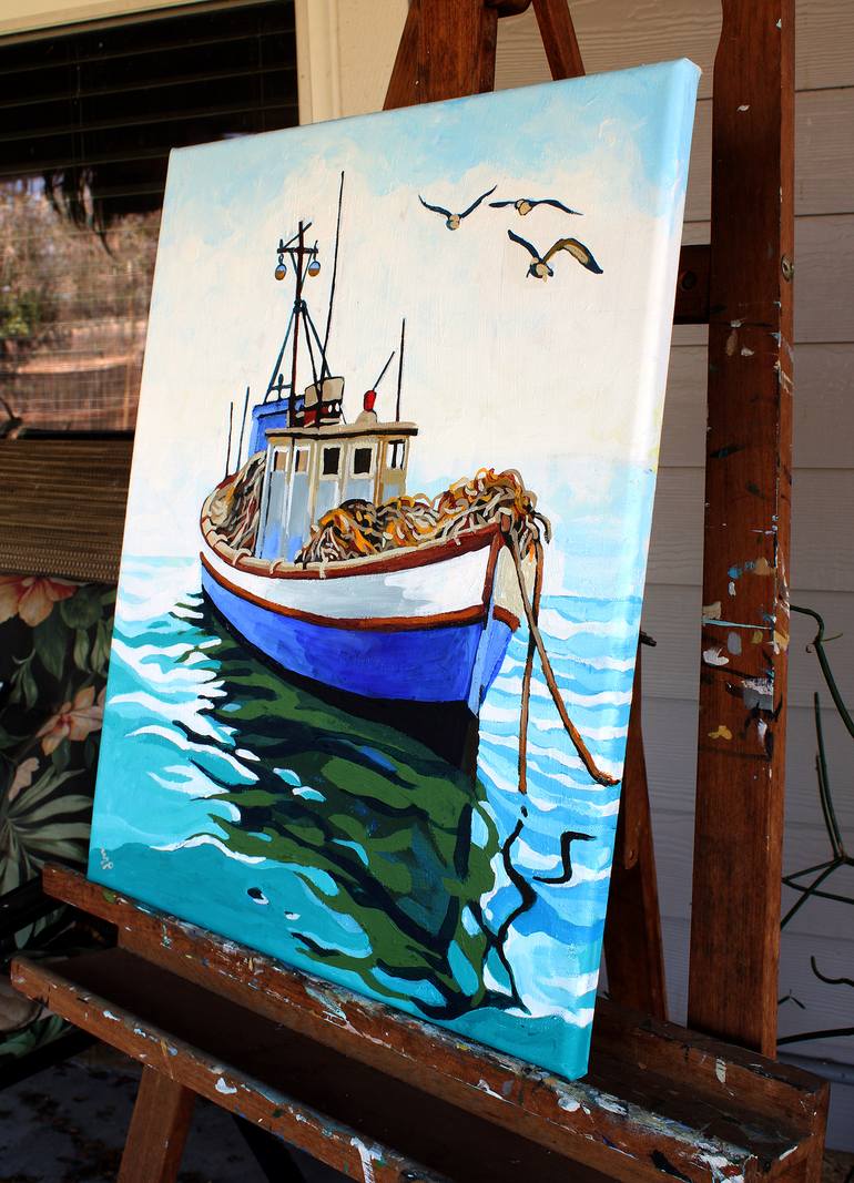 Original Impressionism Boat Painting by Melinda Patrick