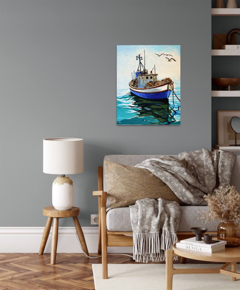 Original Impressionism Boat Painting by Melinda Patrick