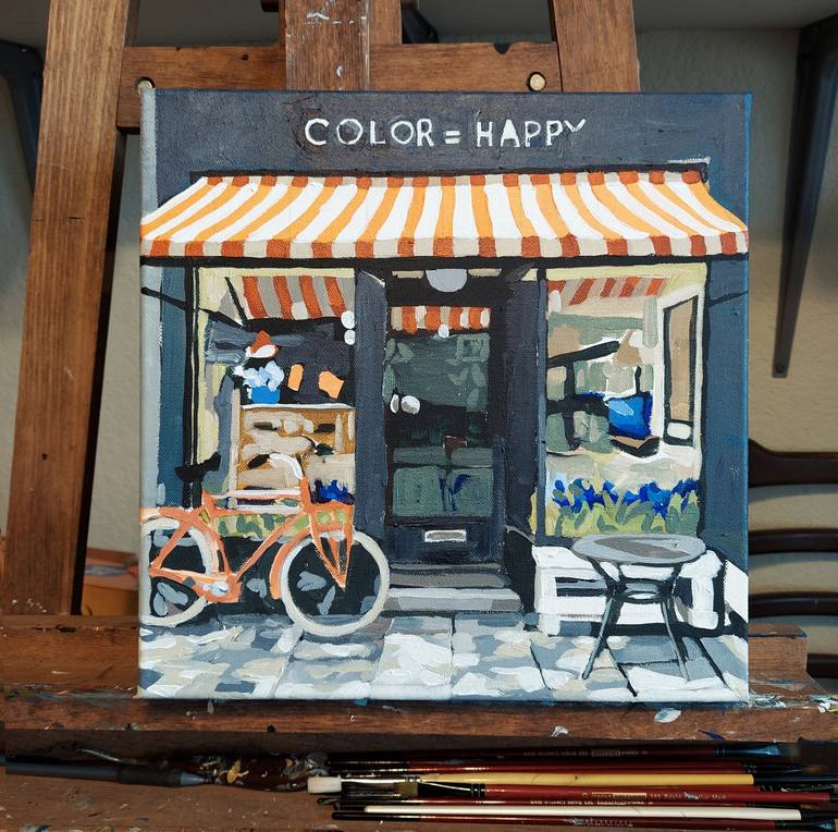 Original Impressionism Bicycle Painting by Melinda Patrick