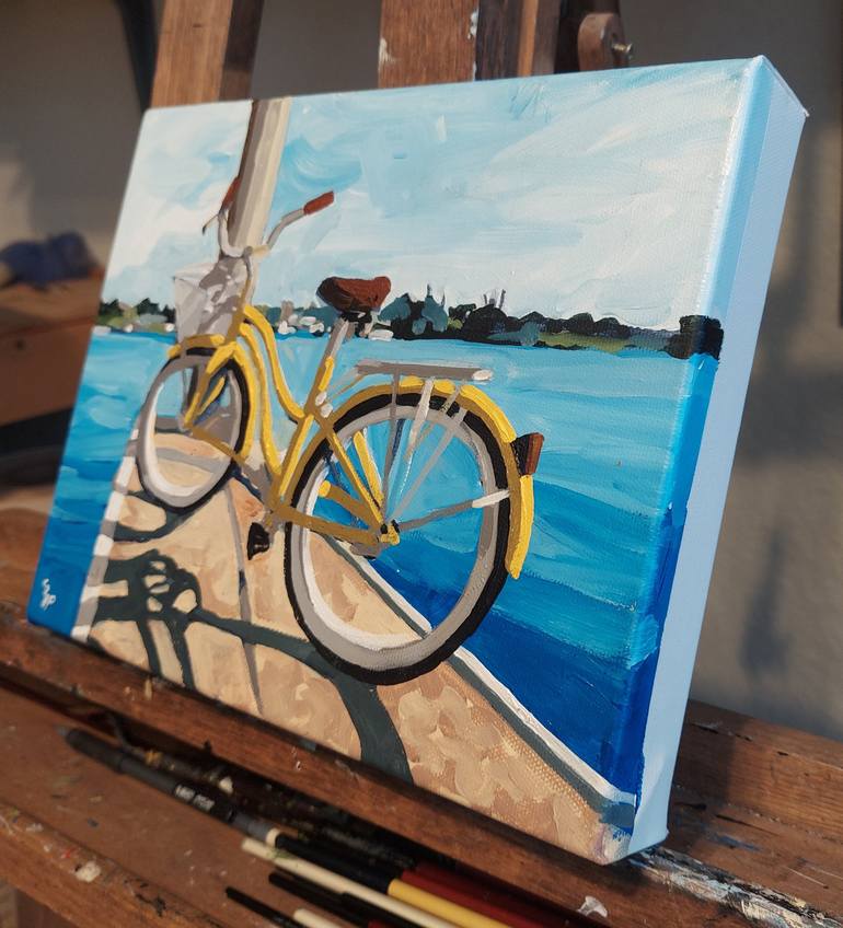 Original Impressionism Bicycle Painting by Melinda Patrick