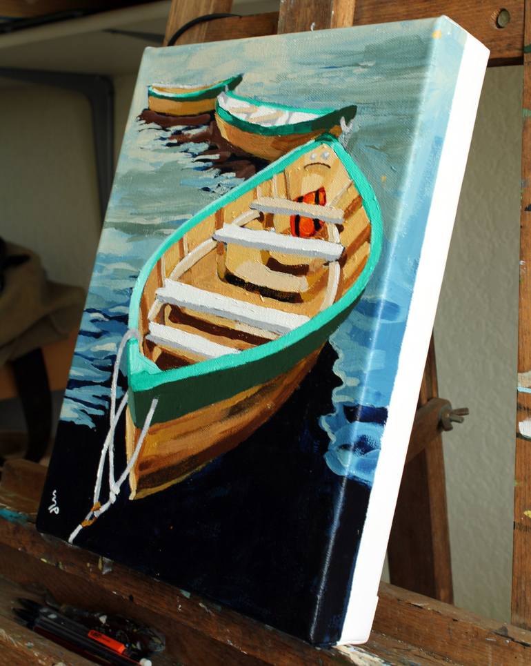 Original Impressionism Boat Painting by Melinda Patrick