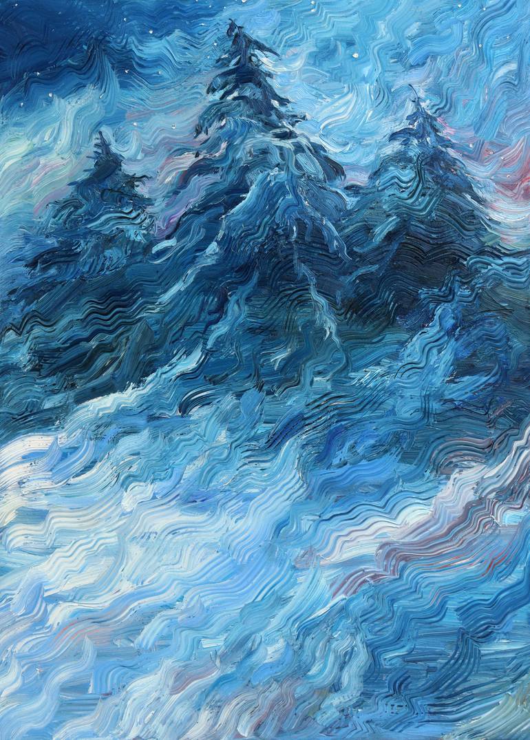 Original Landscape Painting by Lia Aminov | Impressionism Art on Canvas | Echoes of a Frozen Night