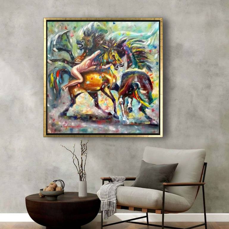 Original Impressionism Horse Painting by Ion Sheremet