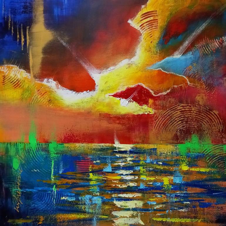 Abstract Urban Landscape Sunset original acrylic on canvas painting