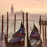 Gondolas in the mist by Kimberly Eaton