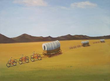 Original Surrealism Bicycle Paintings by Phyllis Andrews