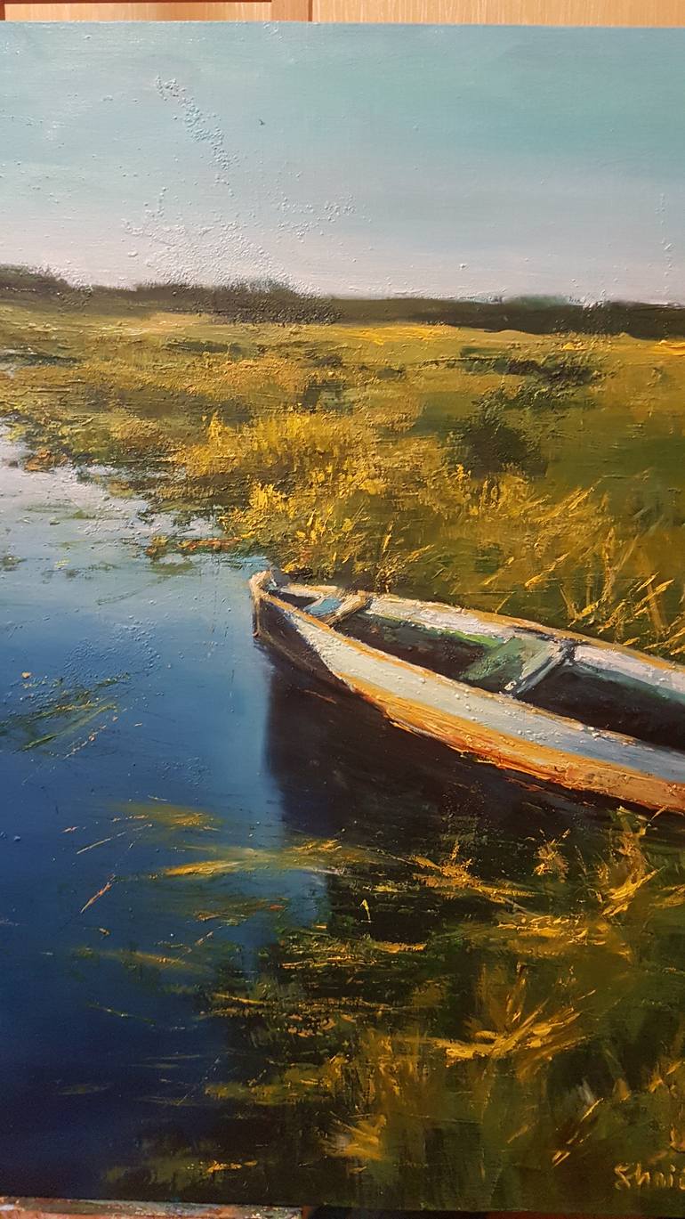 Original Conceptual Boat Painting by Olena Shnit