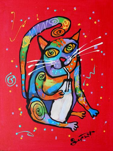 Print of Cats Paintings by Leon Zernitsky
