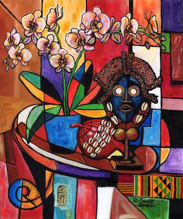 Still Life with Orchids and African Artifacts thumb