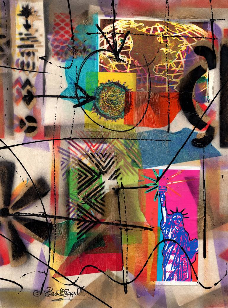 Original Cubism Abstract Collage by Everett Spruill