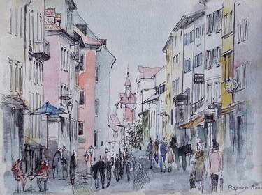 Original Expressionism Cities Drawings by Anna Ro