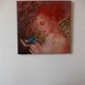 "The mercy" showes a portrait of a girl with flaming red hair as an image of fire, a woman gently holding a bird of bright blue, as a protection from herself disastrous heat. The painting was done using a brush and palette knife.
Oil on stretched canvas 50 x 50 x 2 cm. All sides are painted, ready to hang.