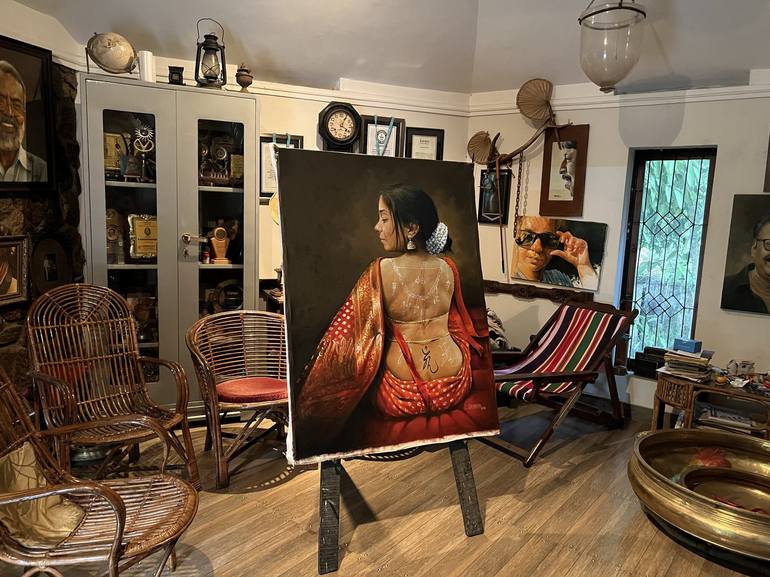 Original Realism Women Painting by Rajasekharan Parameswaran
