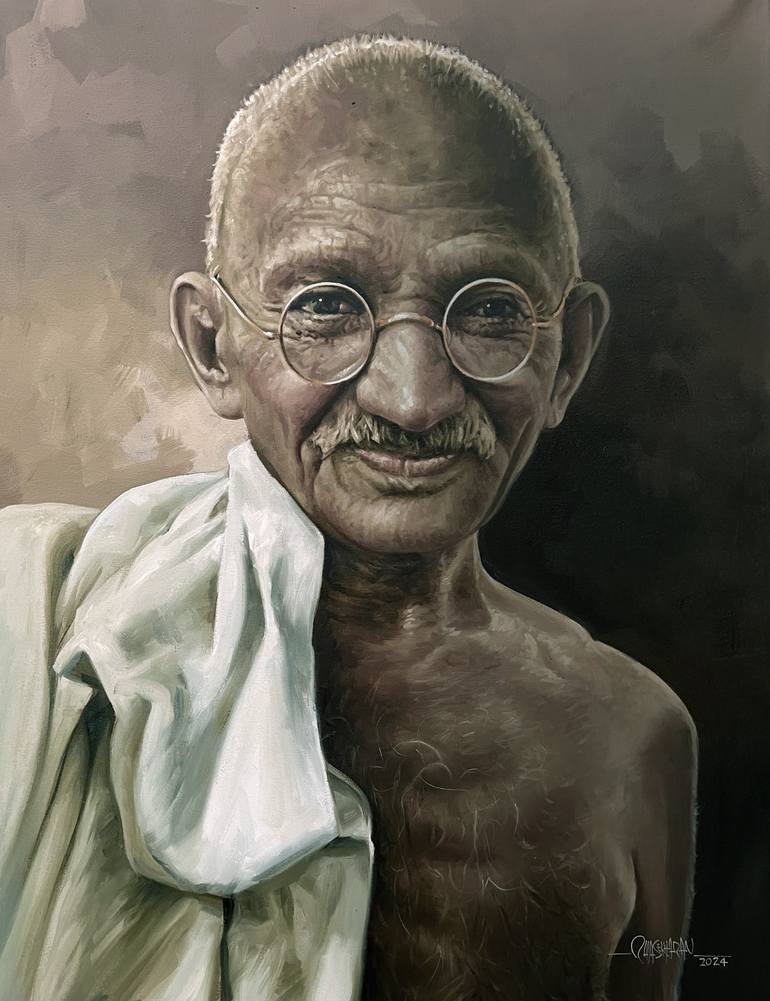 SMILING GANDHIJI Painting by Rajasekharan Parameswaran | Saatchi Art