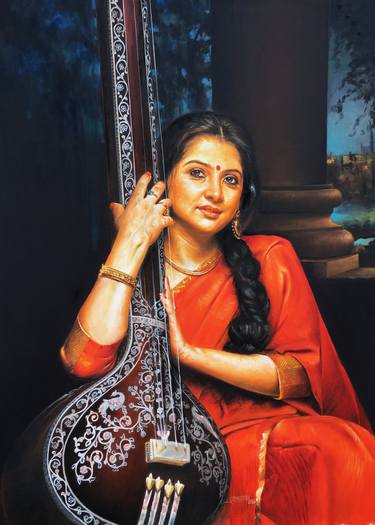 Print of Figurative Women Paintings by Rajasekharan Parameswaran